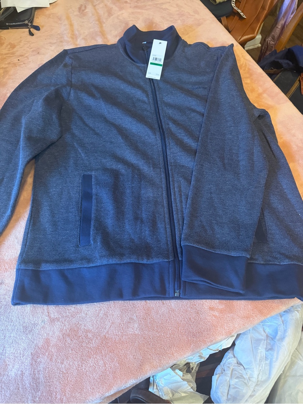 Navy Zip-Up Jacket with Rib Trim